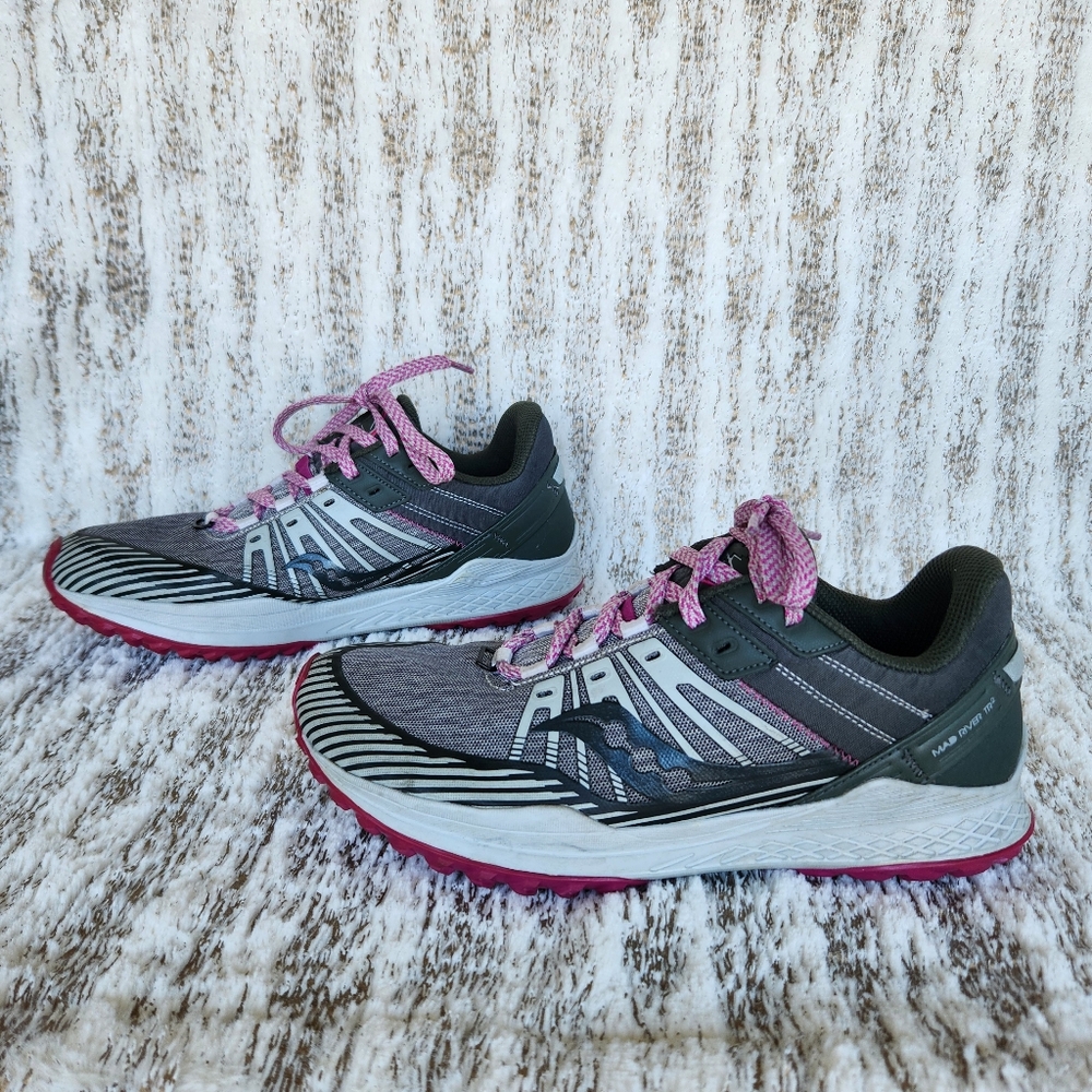 Saucony Women's Gray and Pink Trail Running Shoes - Picture 6 of 11